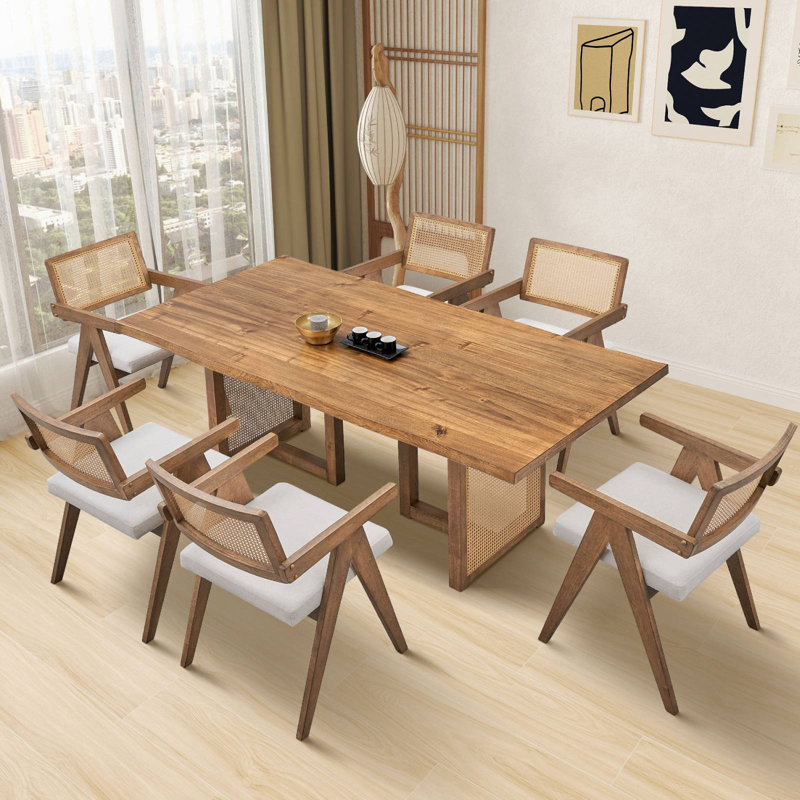Corrigan Studio Rectangular Wooden Dining Set Pieces Included 7